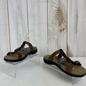 Taos Leather Sandal Strappy Medallion Slip On Comfort Sandal Brown Blue Size 9